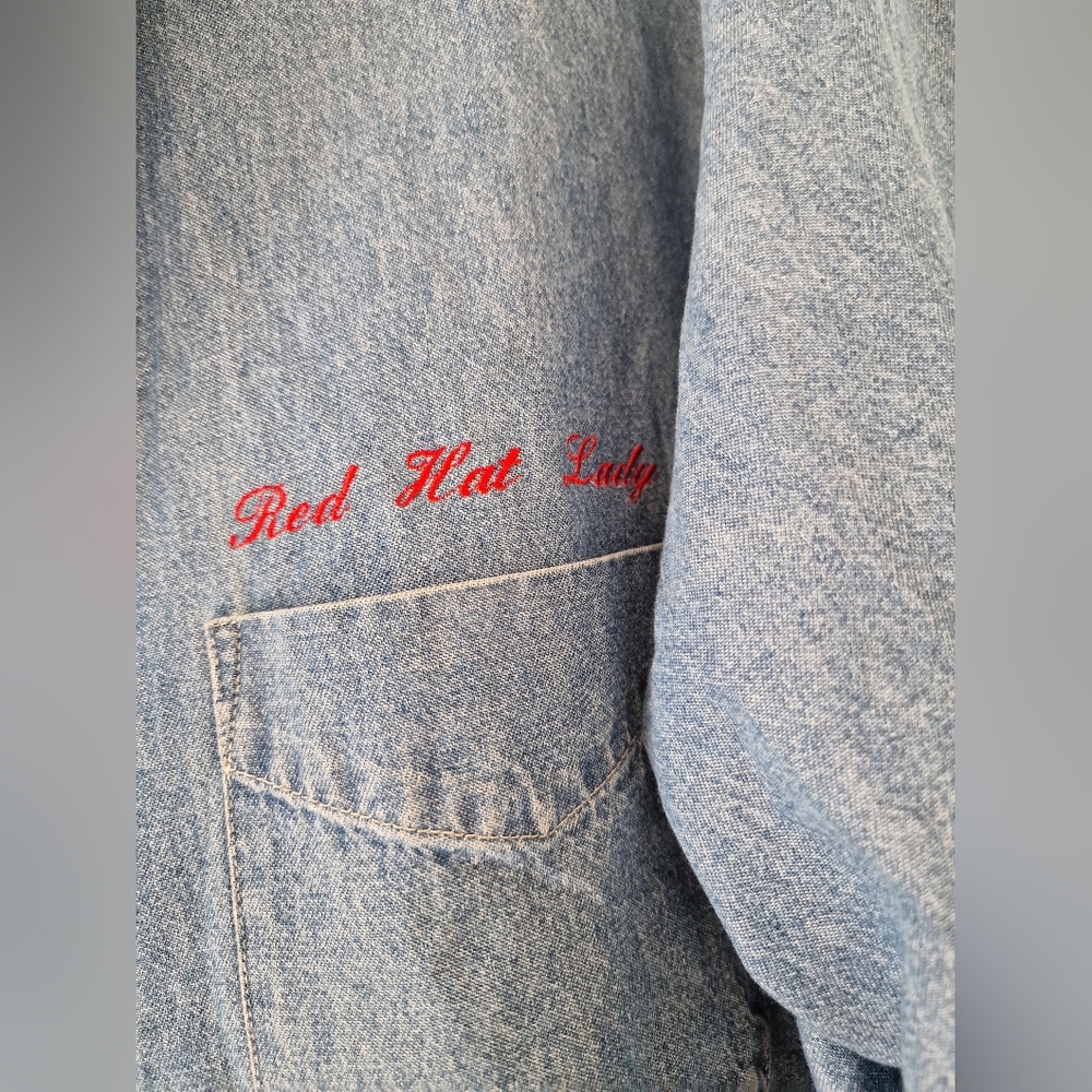 Vintage Red Hat Lady denim shirt size large - Picture 5 of 6